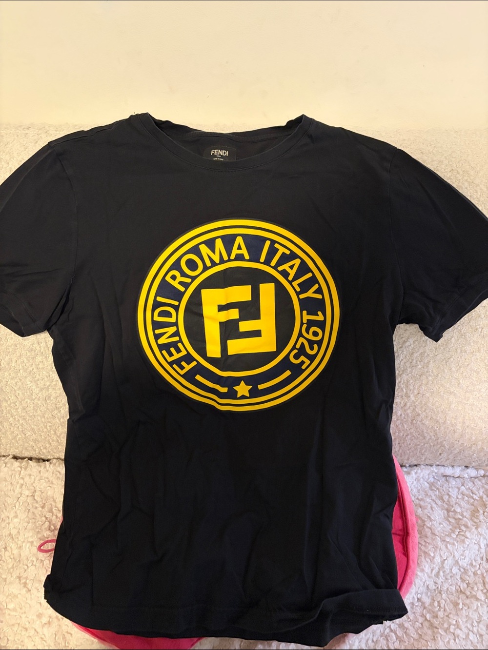Fendi Black Tee with Yellow Roma Italy Badge